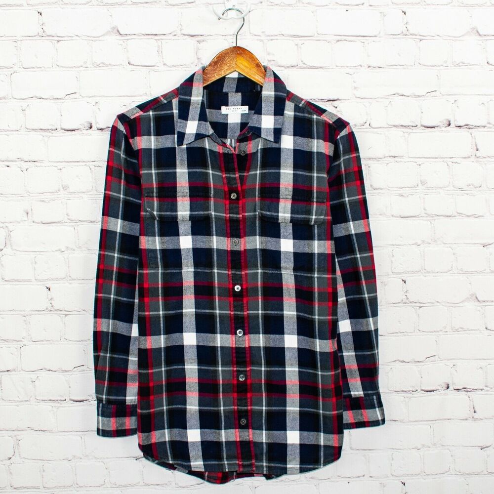 Equipment Femme Button front Flannel Shirt Blue Red Plaid Size XS - Picture 4 of 8